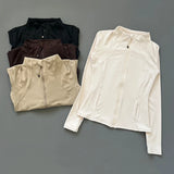 DERMEARNE Quick Dry Stand Up Collar Fitness Jacket For Women Slim-Fit Zipper Yoga Wear Long Sleeve Breathable Running Sports Cycling Top