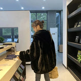 DERMEARNE Quilted Thick Furry Coat Female Autumn And Winter Lamb Plush Imitation Mink Rex Rabbit Fur Coat Women Thickened Hooded Coat