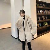 DERMEARNE Quilted Thick Furry Coat Female Autumn And Winter Lamb Plush Imitation Mink Rex Rabbit Fur Coat Women Thickened Hooded Coat