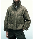 DERMEARNE Quilted coat for women ETJ 2025traf QUILTED JACKET WITH TIES new beige drawstring high neck pocket clip cotton jacket for women