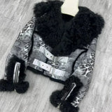 DERMEARNE Rabbit Fur Coat Women's Chamois Leather Jacket Winter Outwear Short Fashion 2025 New Irregular Wool-fur Patchwork Coat