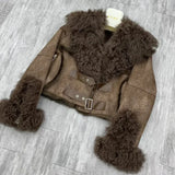 DERMEARNE Rabbit Fur Coat Women's Chamois Leather Jacket Winter Outwear Short Fashion 2025 New Irregular Wool-fur Patchwork Coat