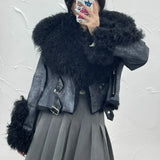 DERMEARNE Rabbit Fur Coat Women's Chamois Leather Jacket Winter Outwear Short Fashion 2025 New Irregular Wool-fur Patchwork Coat