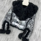 DERMEARNE Rabbit Fur Coat Women's Chamois Leather Jacket Winter Outwear Short Fashion 2025 New Irregular Wool-fur Patchwork Coat
