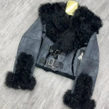DERMEARNE Rabbit Fur Coat Women's Chamois Leather Jacket Winter Outwear Short Fashion 2025 New Irregular Wool-fur Patchwork Coat