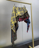 DERMEARNE Real Photo Autumn Trend New Fashion Cotton Plaid Patchwork Irregular Skirt High Waist Pants Skirt Women's Streetwear Y2K Skirt