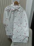 DERMEARNE Real Photo White Heart Turn-over Collar Shirt 2025 Spring and Autumn New Korean Style Casual All-match Thin Blouse Women's Cloth