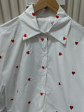 DERMEARNE Real Photo White Heart Turn-over Collar Shirt 2025 Spring and Autumn New Korean Style Casual All-match Thin Blouse Women's Cloth