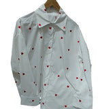 DERMEARNE Real Photo White Heart Turn-over Collar Shirt 2025 Spring and Autumn New Korean Style Casual All-match Thin Blouse Women's Cloth