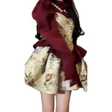 DERMEARNE Red Suit Women Dress Vintage Fairy Princess Long Sleeve Christmas New Year Dresses One-Piece Evening Party New Korean Chic Robes
