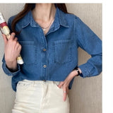 DERMEARNE Retro Blue Shirt Denim Shirt for Women Autumn 2025 New Design Shirts Long Sleeved Solid Single Breasted Jeans Jacket for Women