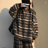 Dermearne Retro Hoodies Stripe Stripe Loose Korean Women Sweatshirts Long Drop Sleeve Unisex Vintage Harajuku Pullover Harajuku Sudaderas