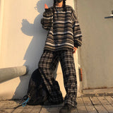 Dermearne Retro Hoodies Stripe Stripe Loose Korean Women Sweatshirts Long Drop Sleeve Unisex Vintage Harajuku Pullover Harajuku Sudaderas