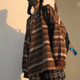 Dermearne Retro Hoodies Stripe Stripe Loose Korean Women Sweatshirts Long Drop Sleeve Unisex Vintage Harajuku Pullover Harajuku Sudaderas