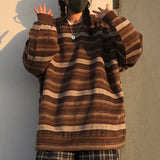 Dermearne Retro Hoodies Stripe Stripe Loose Korean Women Sweatshirts Long Drop Sleeve Unisex Vintage Harajuku Pullover Harajuku Sudaderas