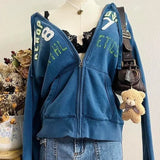 Dermearne Retro Letter Aesthetic Y2k Women's Hoodie Harajuku Casual  90s Zipper Hoodies Streetwear Goth Print Hooded Hot Girl Clothes Punk