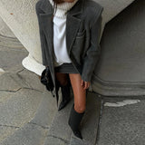 DERMEARNE Retro Turn-down Collar Leather Long Coats Women Casual Solid Single Breasted Jackets Female Autumn Winter Chic High Street Tops