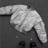 DERMEARNE Retro Wasteland Wind Jackets Pleated Design Flight Jacket Baseball Suit Cotton Suit American Parkas Hip Hop Winter Coat New Man