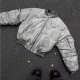 DERMEARNE Retro Wasteland Wind Jackets Pleated Design Flight Jacket Baseball Suit Cotton Suit American Parkas Hip Hop Winter Coat New Man