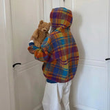 DERMEARNE Retro playful and cute colorful hooded sweatshirt for women 2025 autumn and winter new style chic loose age-reducing plush top