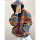 DERMEARNE Retro playful and cute colorful hooded sweatshirt for women 2025 autumn and winter new style chic loose age-reducing plush top
