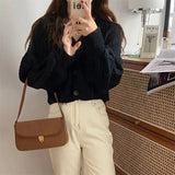 DERMEARNE Rimocy V Neck Cropped Cardigan Women Long Sleeve Twist Knitted Sweater Coats Woman Korean Fashion Solid Color Button Up Cardigan