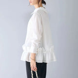 DERMEARNE Ruffles Decoration Shirts & Blouses Women Tops New Spring Autumn Elegant Korean Fashon Long Sleeve Blusas Mujer Camisa Feminina