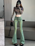 DERMEARNE Harajuku Y2k Washed Distressed Gradient Flare Jeans Women High Waist American Retro Straight Tight Jeans Hot Girl Denim Trousers