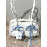 Retro White Bowling Bag Purse Women Hot Girls Leather Pocket Chic Casual Handbag Female Vintage Shoulder Bags Aesthetic