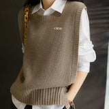 Women Sweater Brand Design Solid Color Sleeveless Female Cotton Sweater Vest Fashion Slim Fit Office Lady Versatile Knitted Top