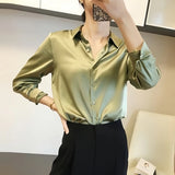 DERMEARNE All-match Satin Finish Shirts And Blouses Women Clothing Casual Top OL Long Sleeve Button Elegant Shirts French Solid Blouses