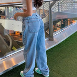 DERMEARNE Women Wide Leg Baggy Jeans Lady Vintage Y2K Punk Low Rise Waist Loose Denim Pants Streetwear Fashion Trashy Long Skater Trousers