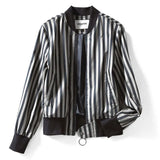 DERMEARNE Autumn Fashion Trend Stripe Round Neck Combed Cotton Short Jacket Versatile  Reducing Age and Slimming Women's Baseball Coat