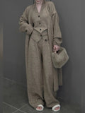 Autumn Thick Knitted Three Pieces Sets Ladies Design Loose Cardiagsn+Knit Vest+Elastic Long Pants OL Sweater Suits