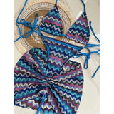DERMEARNE Knitbikini Set Of Three Sexy Striped Swimwear Middle Age Polyester Fiber Beach Style Printed Knitted Bikini