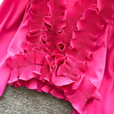 DERMEARNE 2025 New Vintage Shirts Women American Fashion Tops Casual Loose Solid V-neck Blouse Chic Lantern Long Sleeve Ruffles Tunic