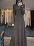 Cashmere Dress Woman's Clothes V-Neck Pullover Long Sweater Autumn Winter 100% Merino Wool Knitted Long Skirt Fashion Korean
