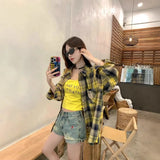 DERMEARNE Long Sleeve Plaid Shirt Women's Spring Autumn New Hong Kong Style Small Size Loose Outerwear Open Cardigan Long Shirt