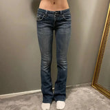 DERMEARNE Y2k American Pocket Embroidered Sequin Jeans Harajuku Retro Blue Loose Jeans New Fashionable High Waisted Slim Fit Flared Pants