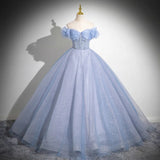 DERMEARNE dresNew one-shoulder light blue vocal art exam performance dress solo puffy skirt princess adult ceremony hosting annual meeting