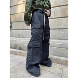 Baggy Black Cargo Pants Women Wide Leg Casual High Street Drawstring Trousers Men Goth Grunge America Style Pantalones