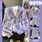 Korean Lazy Plush Knitted Cardigan Sweater Female Top  Spring and Autumn Season Long Sleeve V Neck Soft Knit Sweater Female