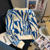 Fashion Korean Female Contrast Color Round Neck Sweaters Autumn Winter Fashion Long Sleeve Knitted Pullovers Women's Clothing