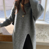 Dermearne Winter Women Knitted Dress y2k V Neck Sexy Slim Elastic Oversized Basic Bodycon Sweater Dress Winter knit Autumn Warm Long Dress