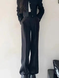 Women Fashion Elegant Casual Business Black Trousers Suit Vintage Crop Blazer Jackets and Pants Two Pieces Set Female Pantsuits