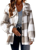 DERMEARNE Autumn Winter Women's Thickened Plaid Lamb Velvet Jacket with Pockets Buttoned Fluffy Outerwear Casual Loose Fit Coat