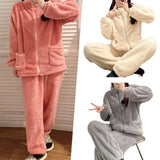 Zipper Women Warm 2 Piece Sets Thicken Velvet Ribbed Fleece Set Pullover and Pants Casual Pajama Sets Women Autumn Winter 2024