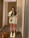 DERMEARNE Spring and Autumn Hoodie Women's 2025 New Popular Embroidered Colorful Cross Lazy Style Loose Top