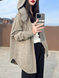 2024 New Women Hooded Cardigan Casual Loose Style Cashmere Sweater Autumn Winter 100% Merino Wool Knitwear Korean Popular Cloth