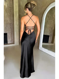DERMEARNE 2025 Satin Backless Lace Up Mermaid Slip Dress Women Sweetheart Neck Sexy Slim Bodycon Dresses Elegant Silk Gown Partywear